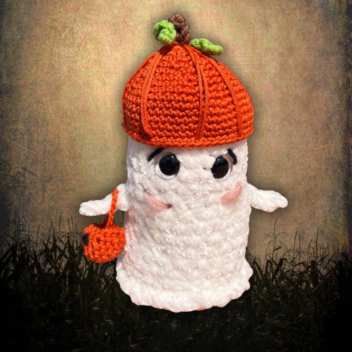 Crochet pumpkin hat for Bella Boo Ghost