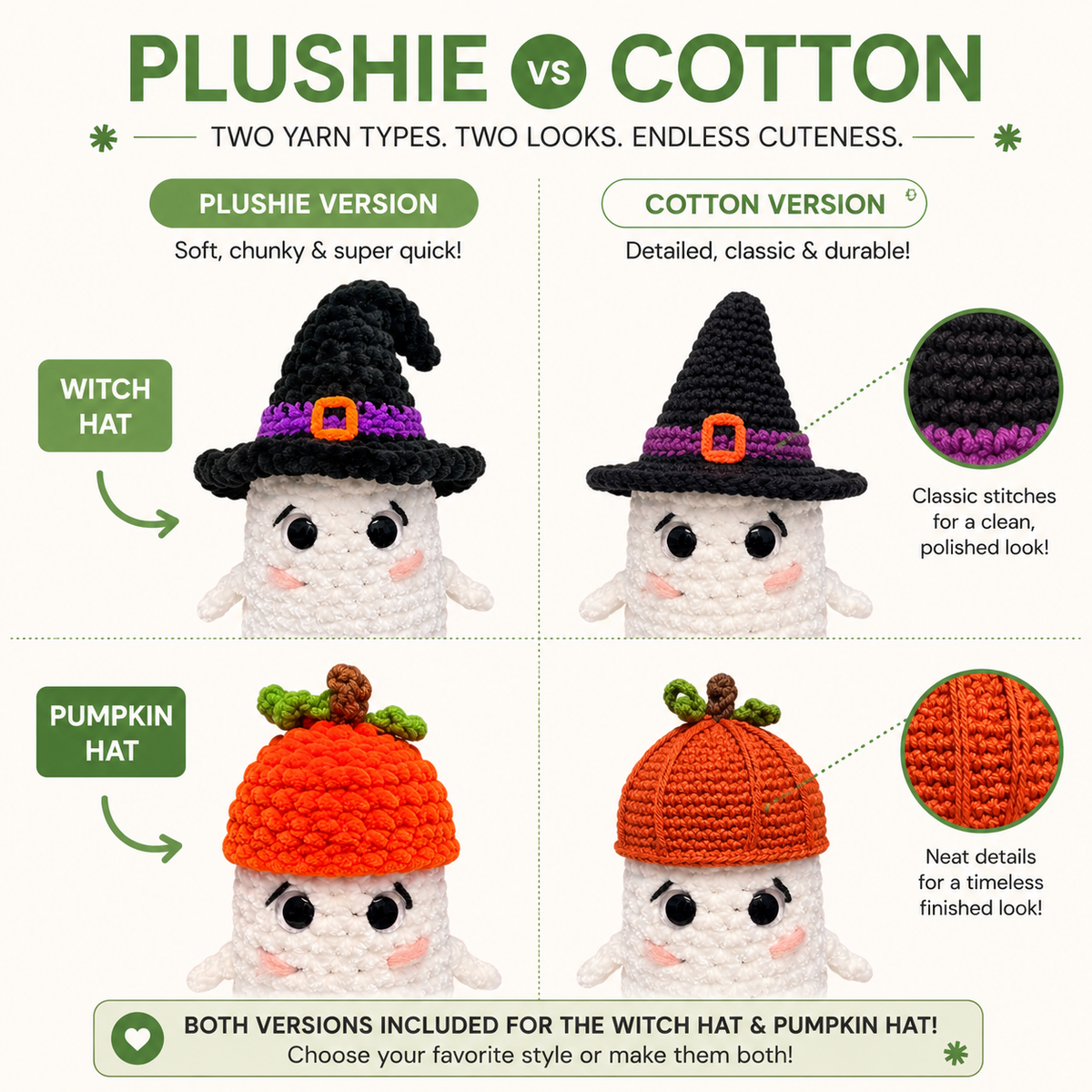 ghost witches hat and pumpkin hat plushie and cotton